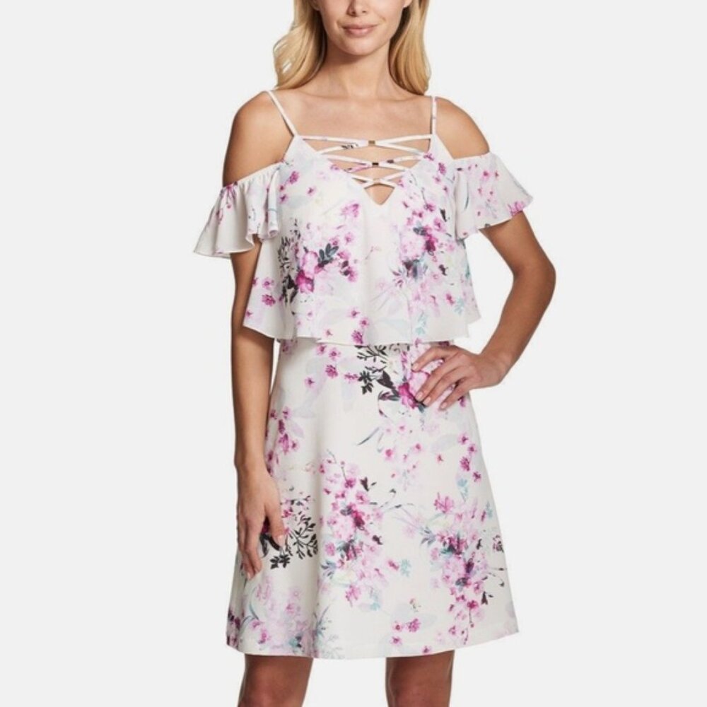 Kensie Cold Shoulder Floral Skater Dress